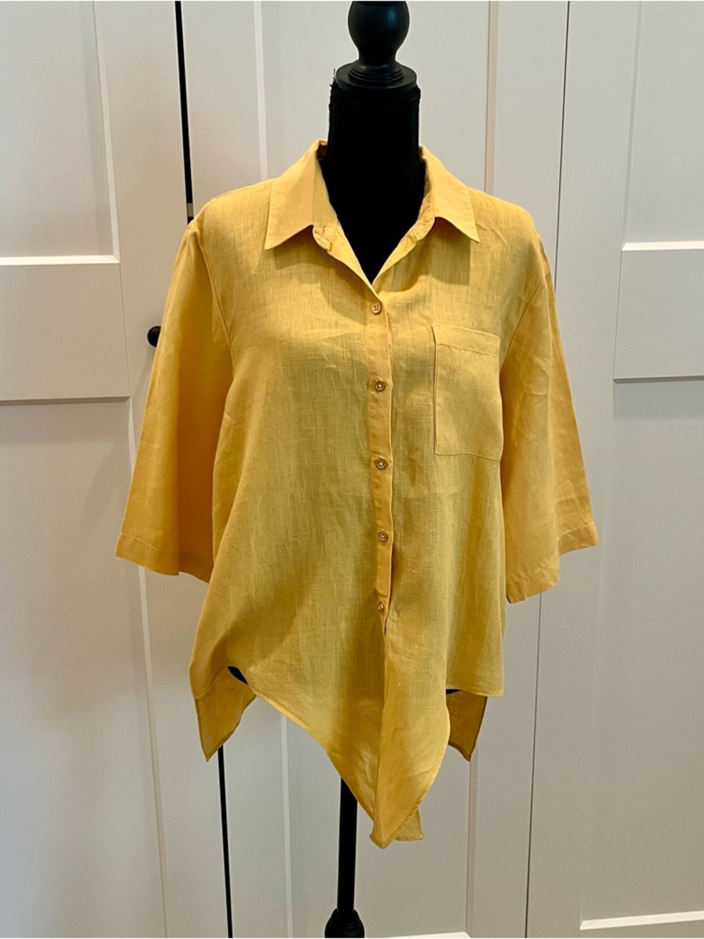 Ellen Tracy Mustard Gold Tie-Front Shirt with Elbow Length Sleeves and Tie Front